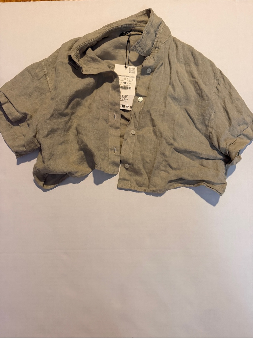 Khaki/tan Cropped Button-Up Shirt